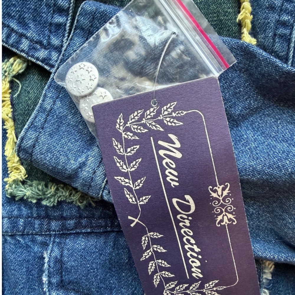 Boho Patchwork Embroidered Denim Jacket Womens L Blue Artsy Cottagecore Festival - Picture 6 of 14